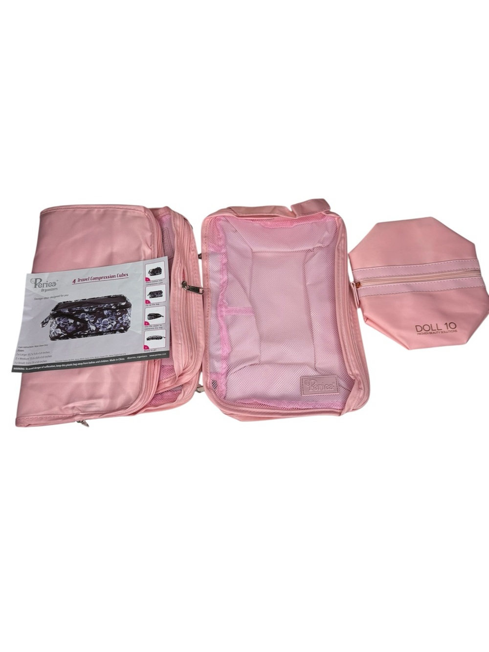 Periea Pink 4 Travel Compression Cubes NWT Cosmetic/Travel Pouches